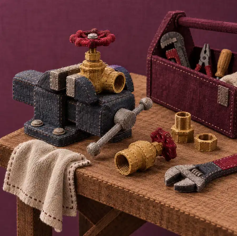 Illustration of plumbing businesses equipment and workspace